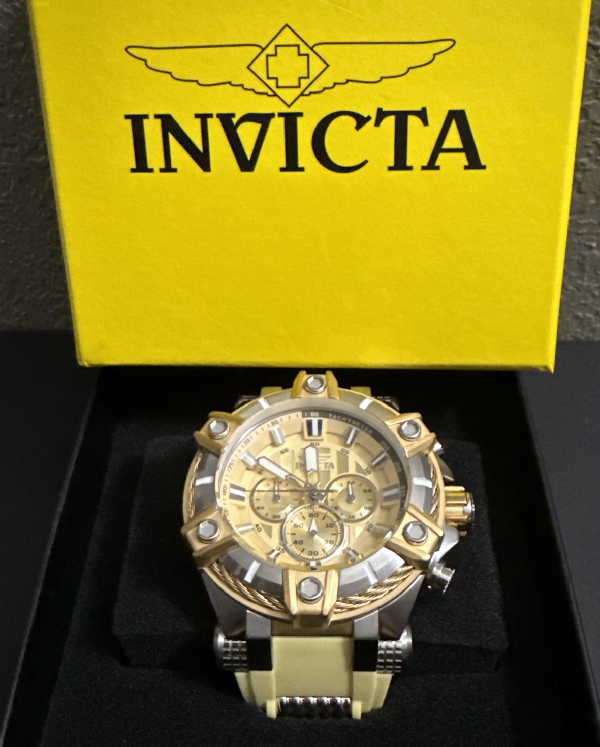 Invicta Bolt Surge 52MM Japan Chronograph Ivory Yellow Ivory Strap Men’s Watch