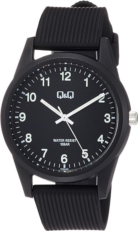 Citizen Q&Q VS40-002 Black Analog Watch Polyurethan Belt Resin Case Men’s NEW