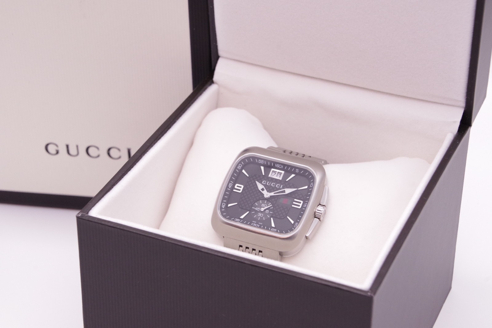 🎦New Batt [MINT w/Box] GUCCI Coupe 131.3 Black Dial Small Second Qz Men’s JAPAN