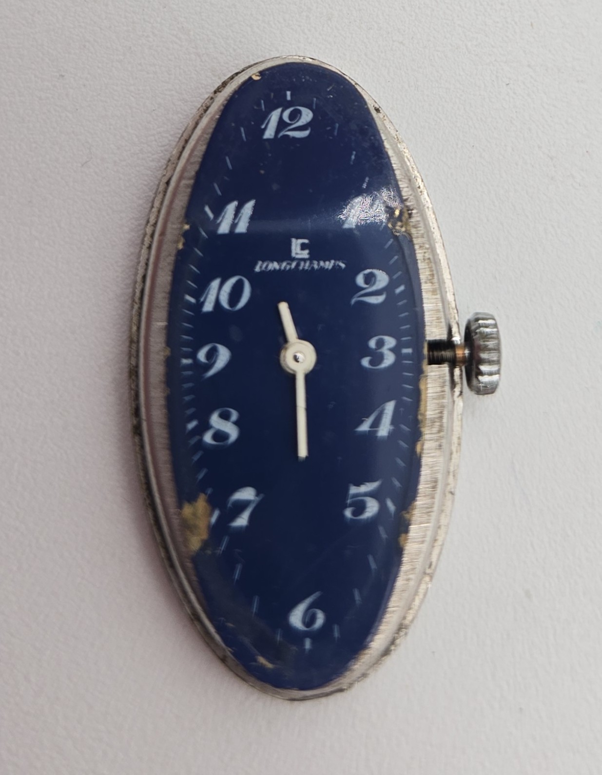 Vintage Longchamps Sterling Silver Blue Face Oval Women’s Midcentury Watch
