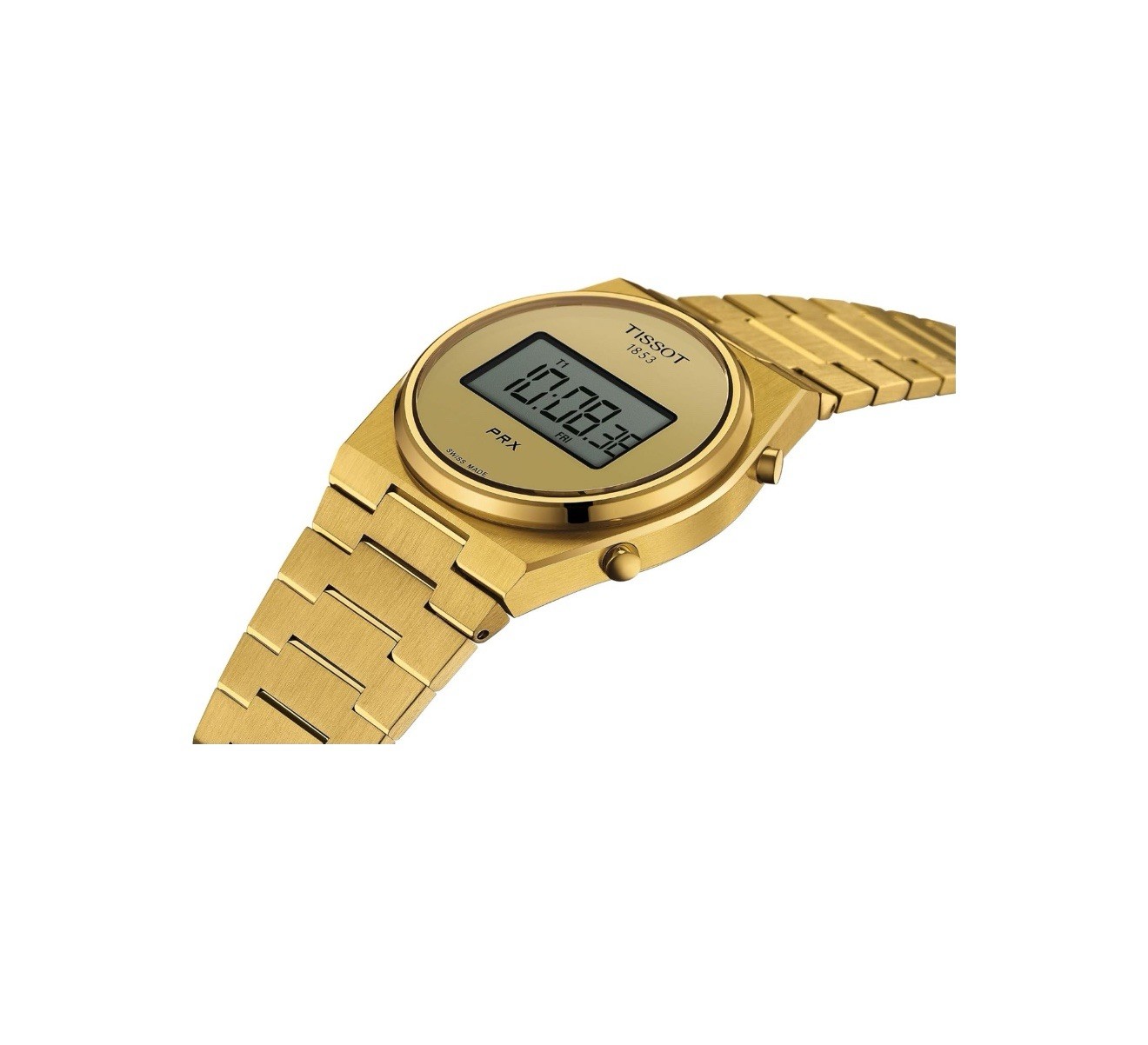 Tissot PRX Swiss Made Quartz Digital Watch Gold Dial Gold Steel Bracelet