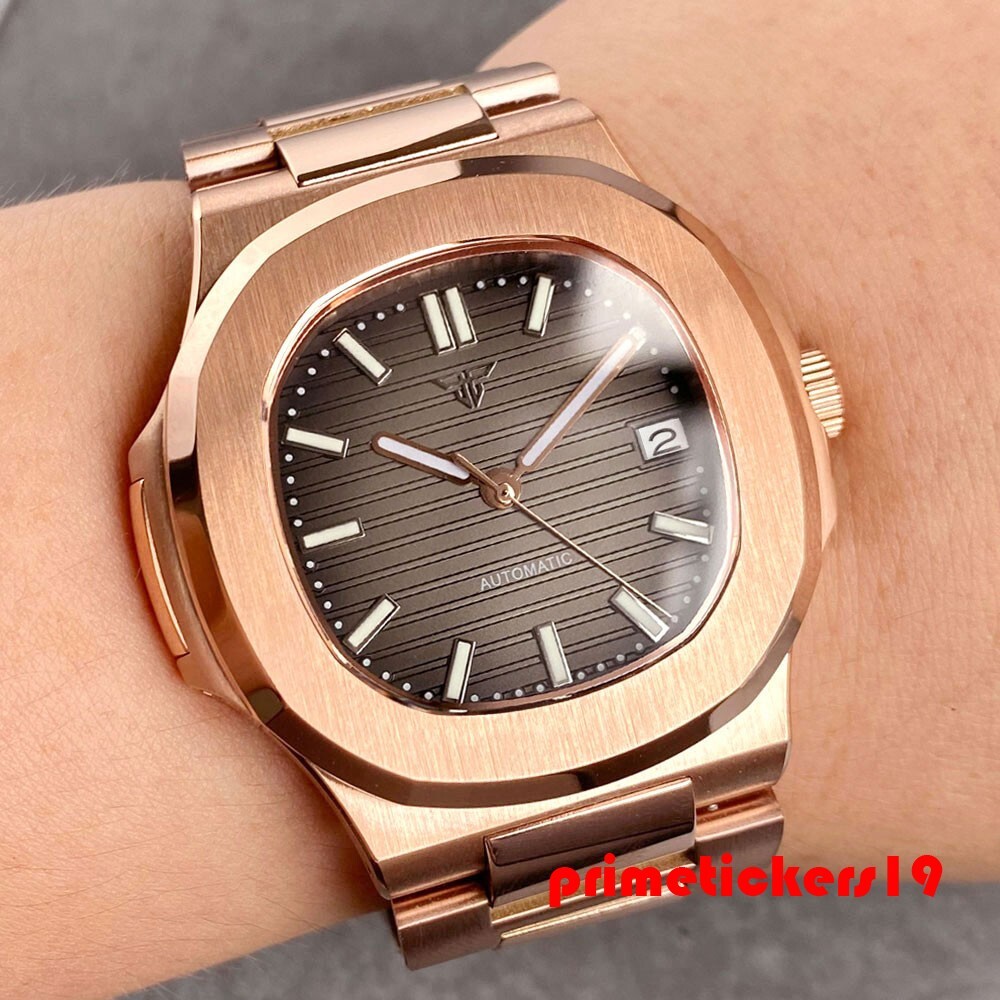 Tandorio Automatic NH35 Sapphire 40mm Rose Gold Square Watch for Men Date Lume