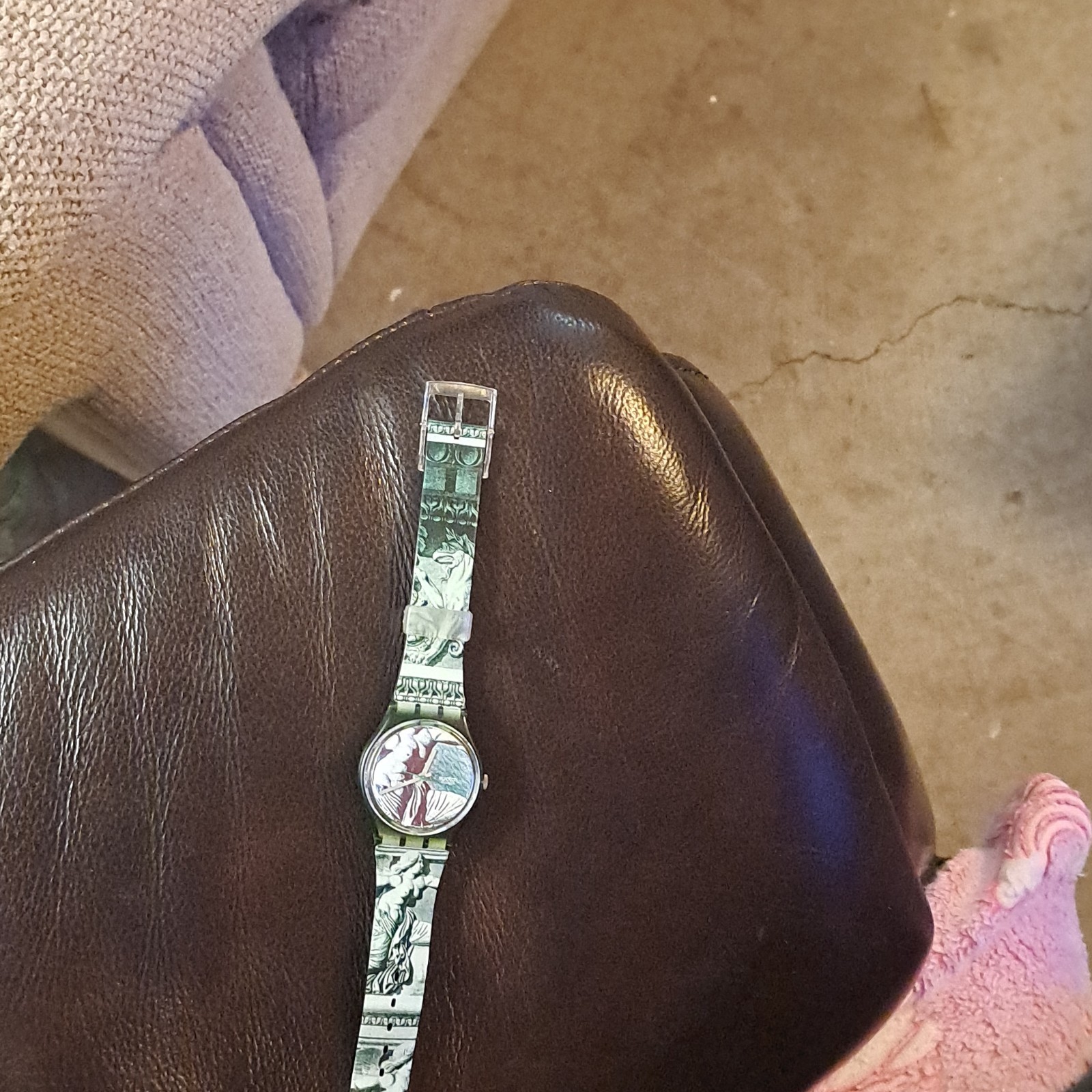 Swatch Wristwatch Quartz Artistic Buildings Green Plastic Band Multicolor Dial
