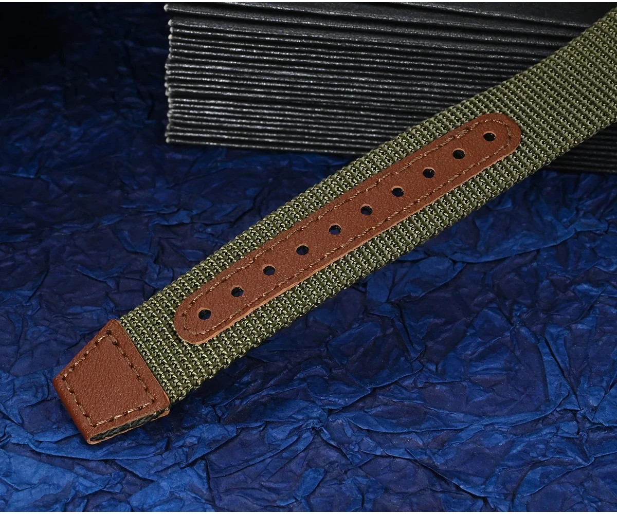Classic 18mm San Martin Nylon / Leather One-Piece Military Watch Strap, New!