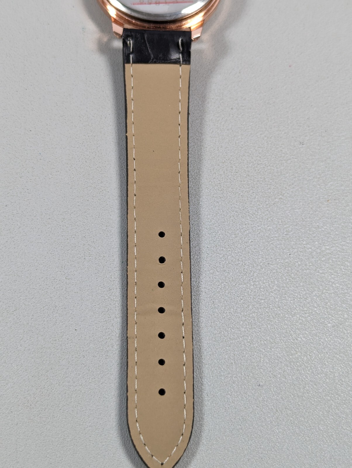 Mreurio White Dial Round Gold Tone Case Black Faux Leather Band Watch
