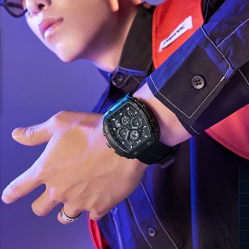 MARK FAIRWHALE Tonneau Luminous Multifunction Chronograph Calendar Quartz Watch