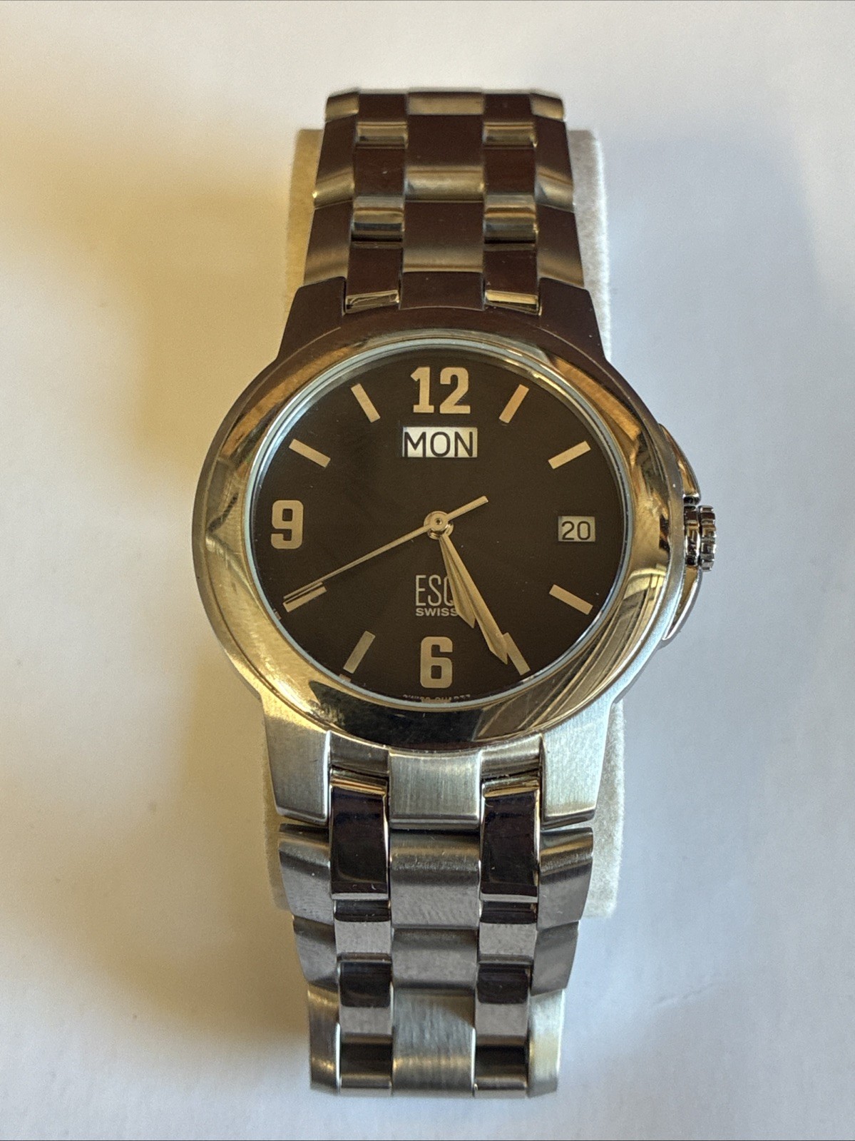 ESQ E5312 All Stainless Steel Quartz Analog Men’s Watch Needs Battery