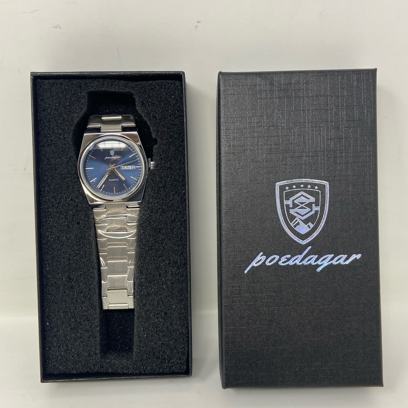 Poedagar Men’s Blue Day-Date 40mm Stainless Steel Watch Luminous