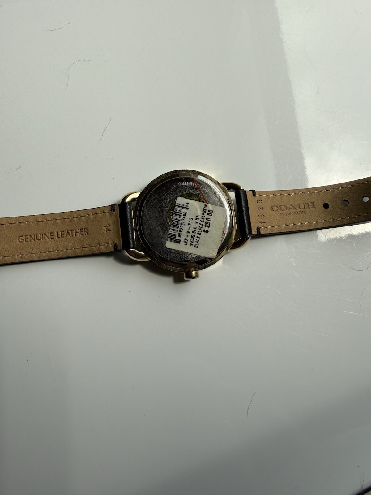 Coach Lex Women’s 28mm Quartz White Dial Gold Tone Crystal Bezel Black Leather