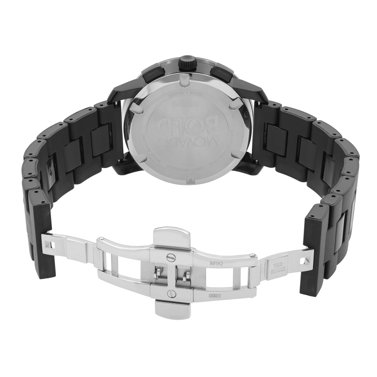 Movado Bold 43mm Steel Plastic Resin Black Dial Quartz Mens Watch 3600048