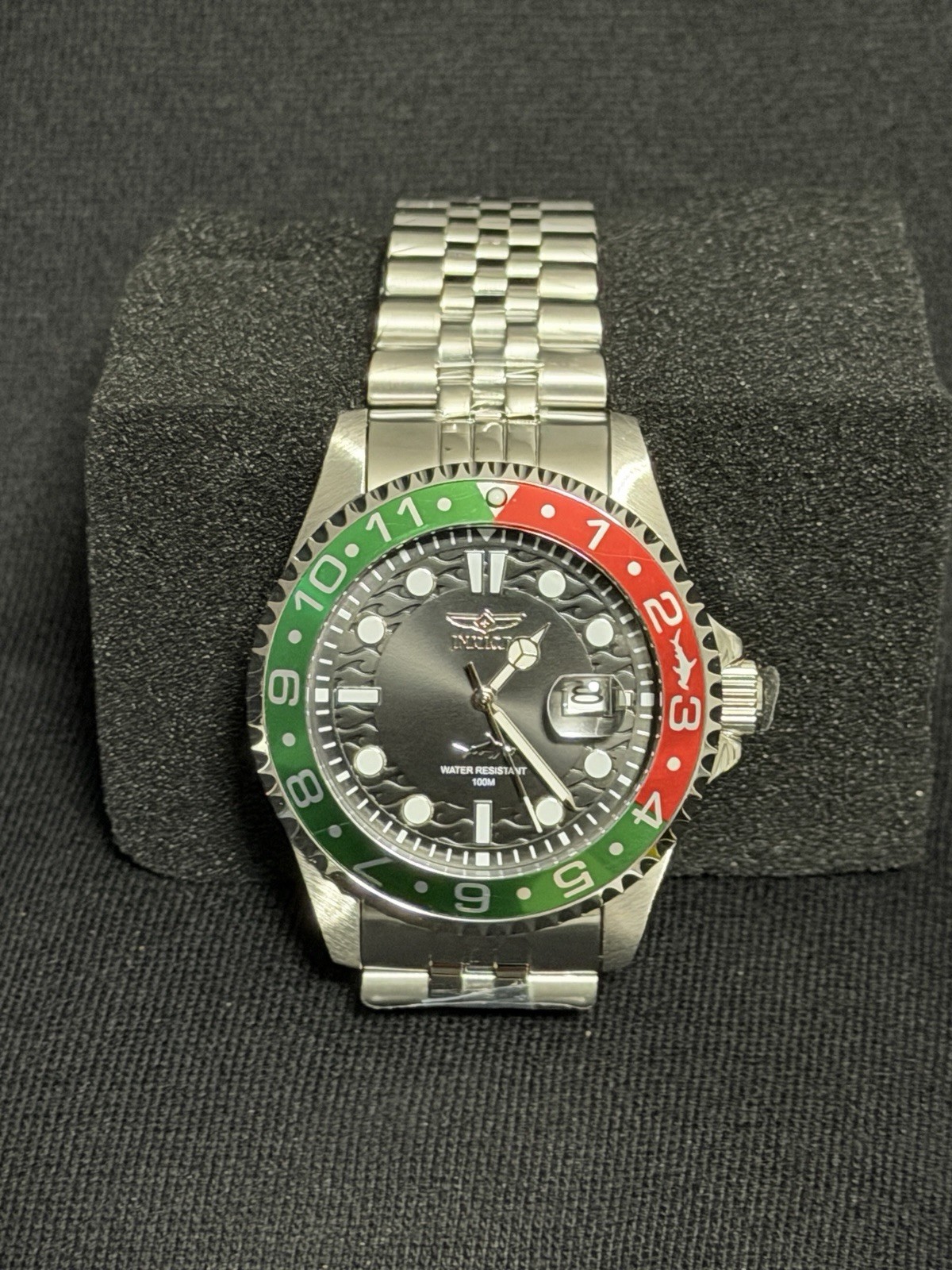 NEW Invicta Men’s Pro Diver Black Dial Red/Green Bezel Watch w/ Steel Band 36851