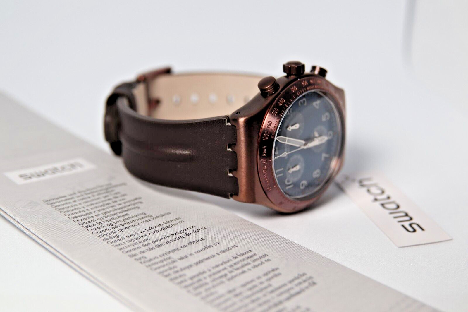 SWATCH+IRONY NEW CHRONO YVC100 BACK TO COPPER 43MM NEW BLUE GRAY DIAL GLOW