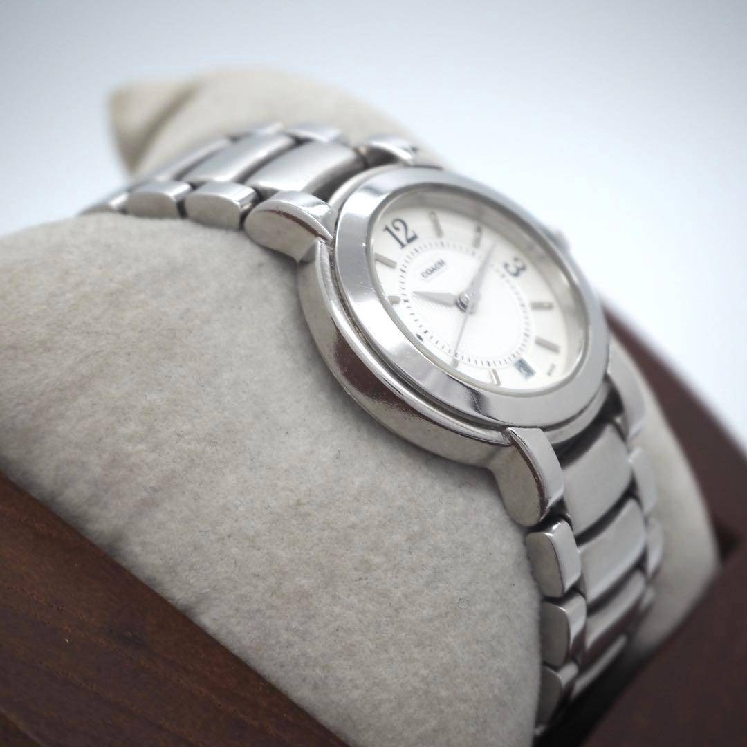 162 working COACH watch ladies’ date silver white round