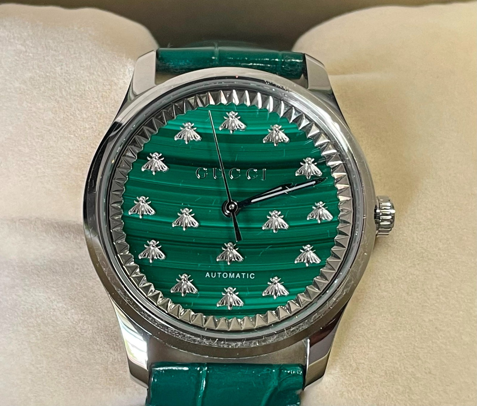 Gucci Women’s G-Timeless Automatic Watch 38mm Green Malachite Dial (YA1264213)