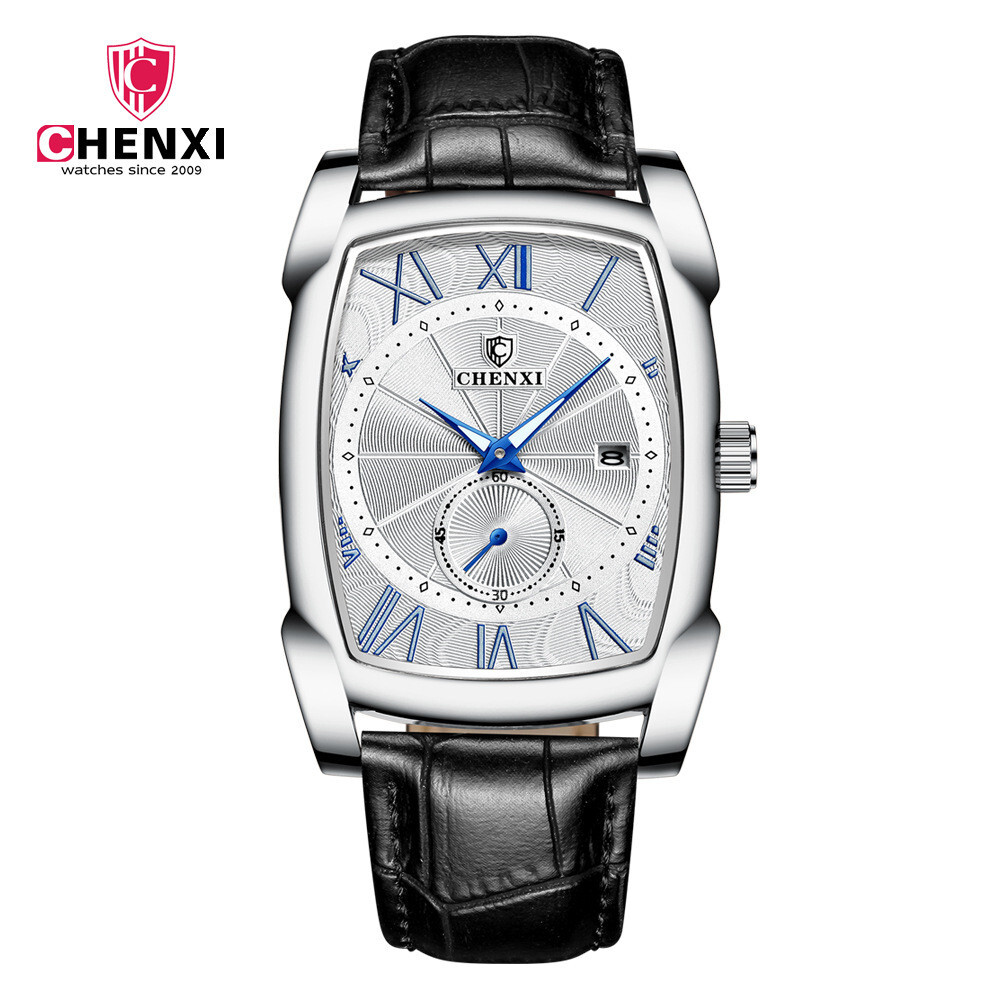 CHENXI Men’s Quartz Business Watches Leather Strap Rectangle Calendar Wristwach