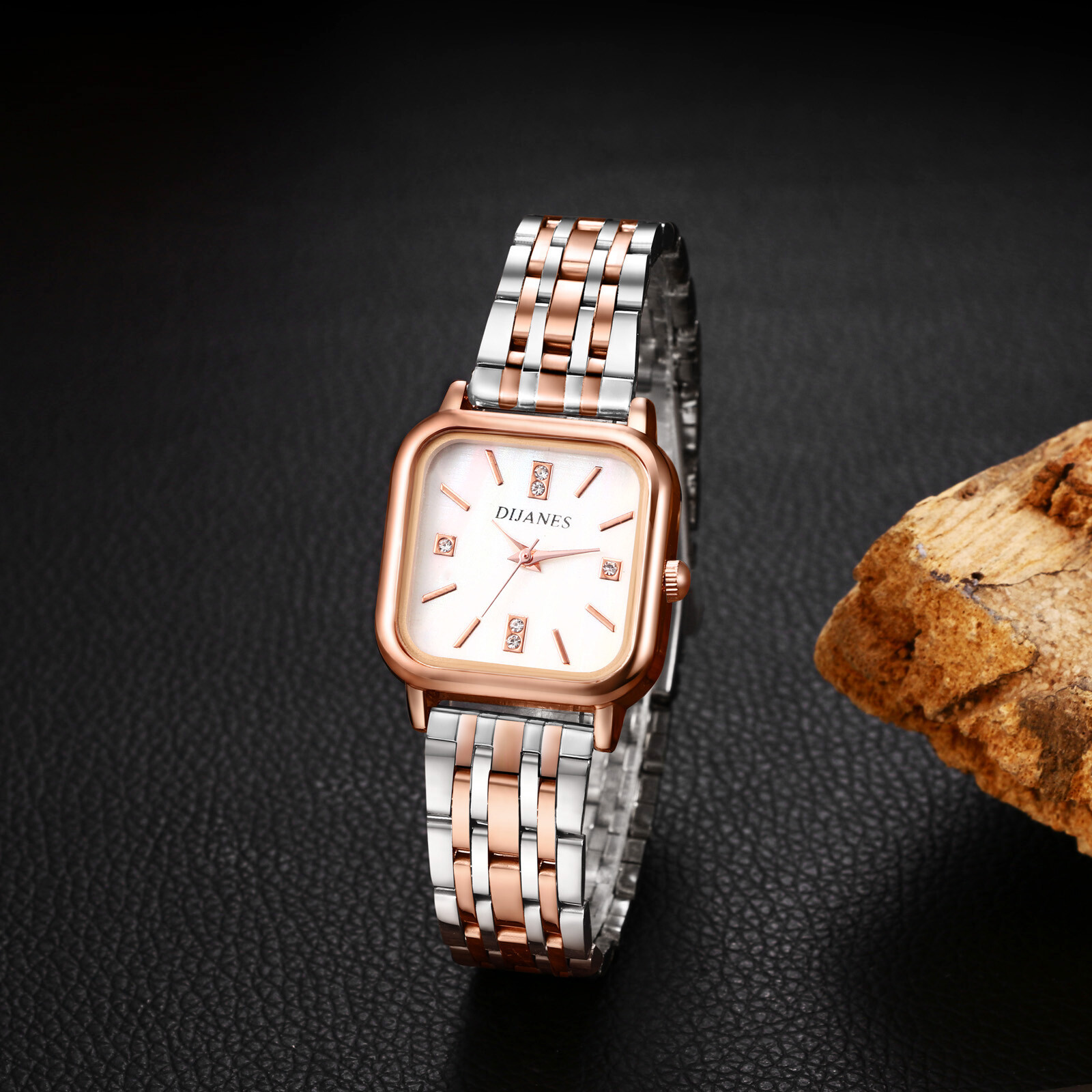 Womens Stainless Steel Square Rhinestone Dial Quartz Dress Wrist Watch Bracelet
