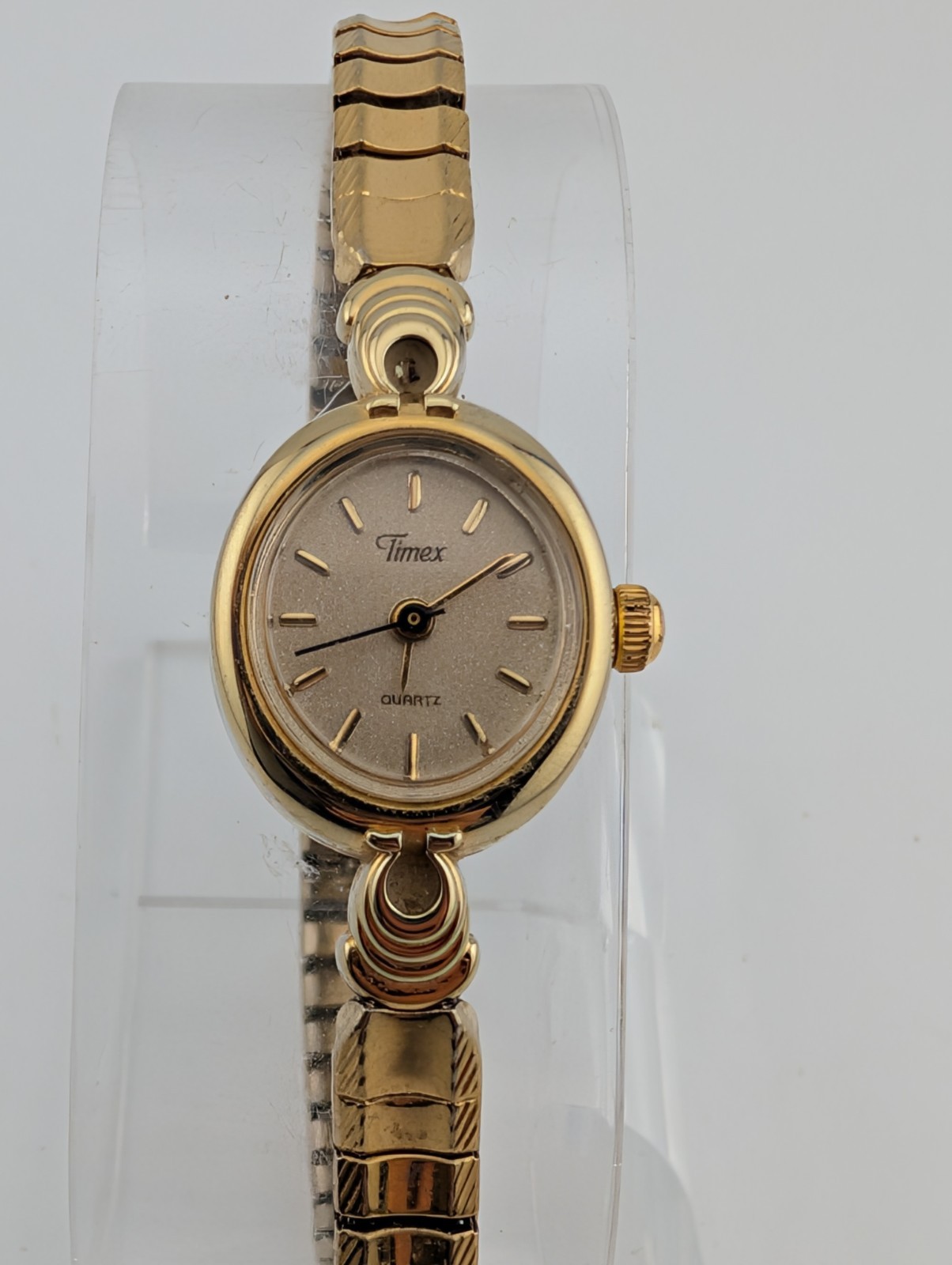 Vintage Timex Watch Women 17mm Gold Case Stretch Band- New Battery