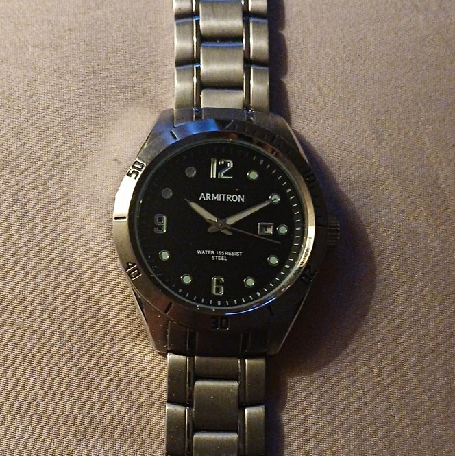 Armitron Men’s Quartz Stainless Steel Watch Black Dial Date 50m Silver