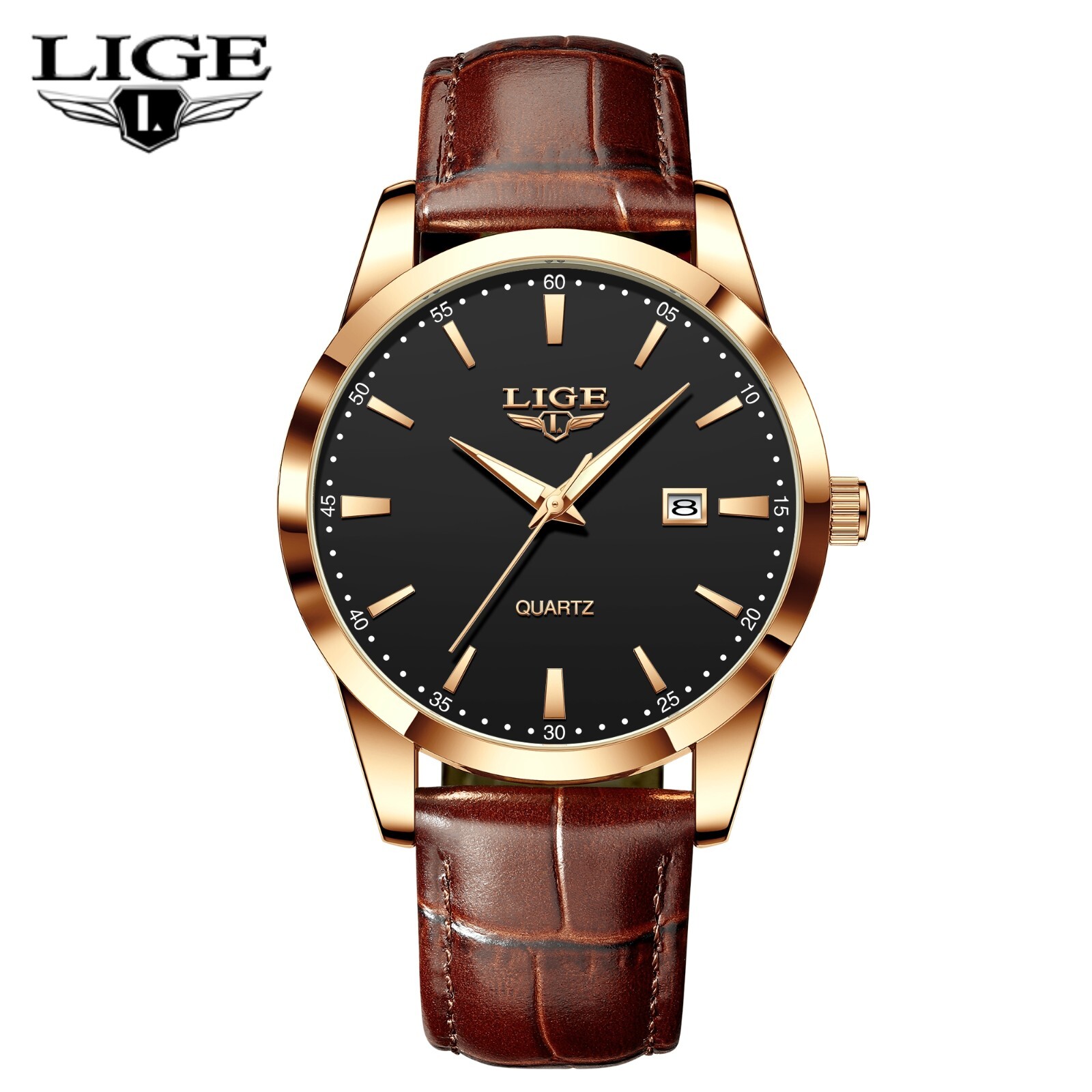 LIGE Men Women Watch Business Quartz Date Luminous Waterproof Daily Wristwatch