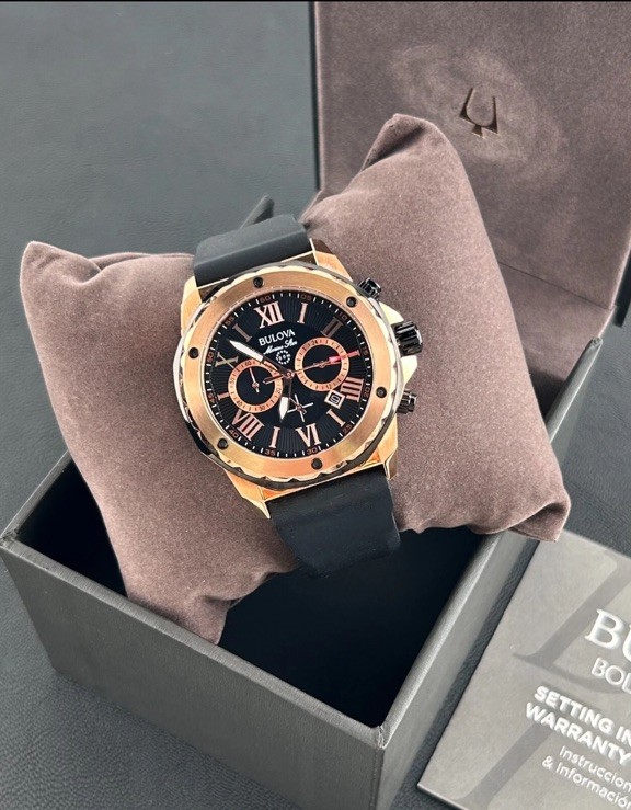 Bulova Marine Star Men’s Black Dial Black Rubber Strap 44mm Quartz Watch 98B104