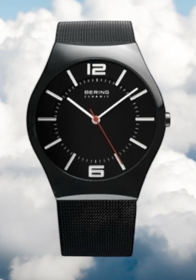 Bering Black Slim Ceramic Wristwatch – 32039-448 Stainless Steel Strap NWOB