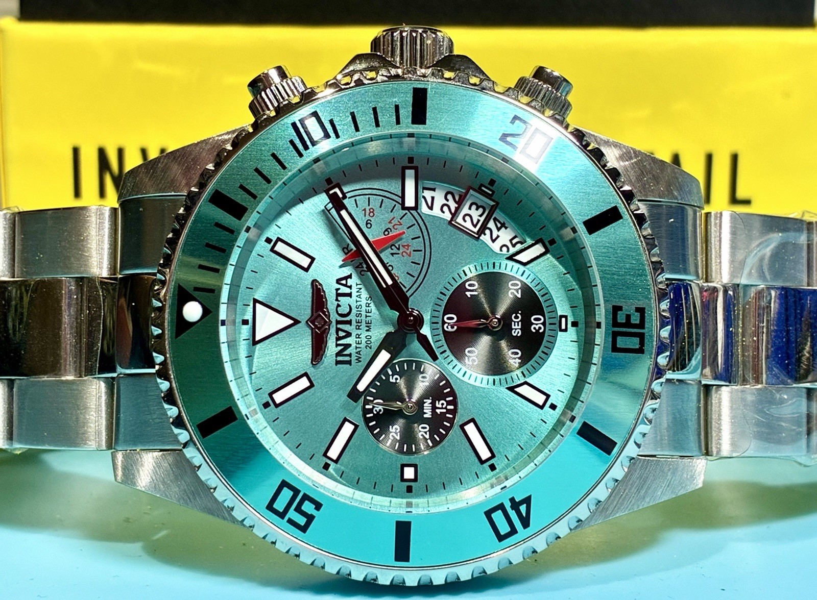 INVICTA PRO DIVER 44MM CHRONOGRAPH DATE TURQUOISE SUNBURST MULTIDIAL WATCH NEW!