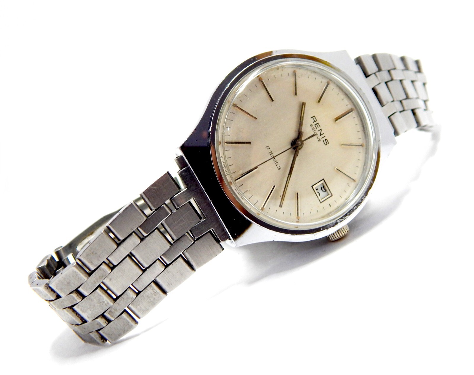 Watch RENIS Geneve 17 Jewels Hand Winding Case Steel Circa 1970 Men 37mm Working