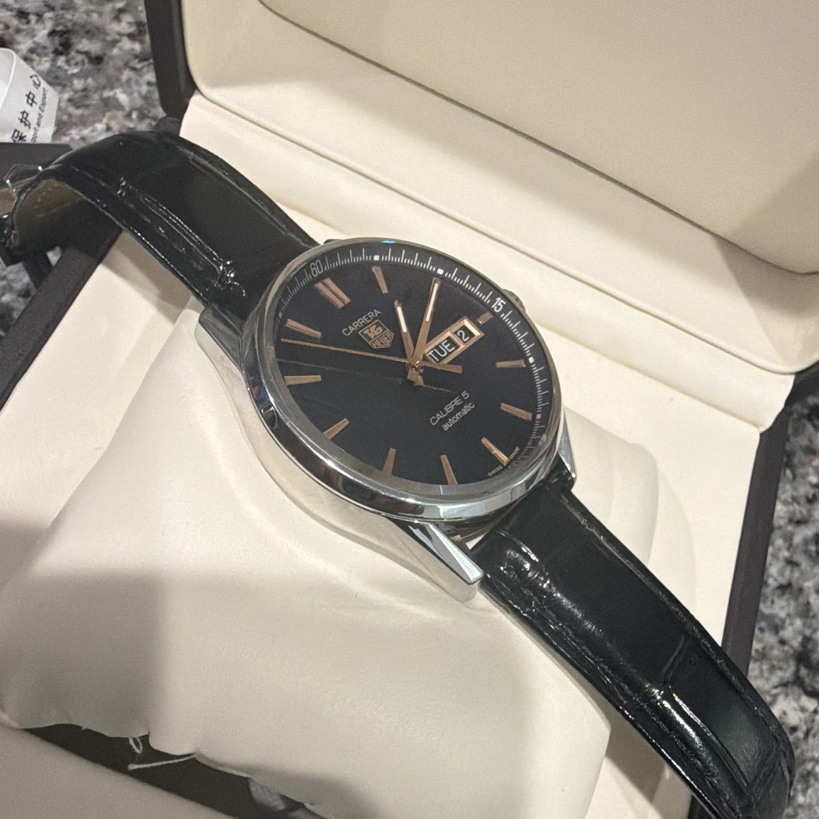 TAG Heuer Carrera Calibre 5 Automatic 41mm Blue Dial Day/Date 100m Box