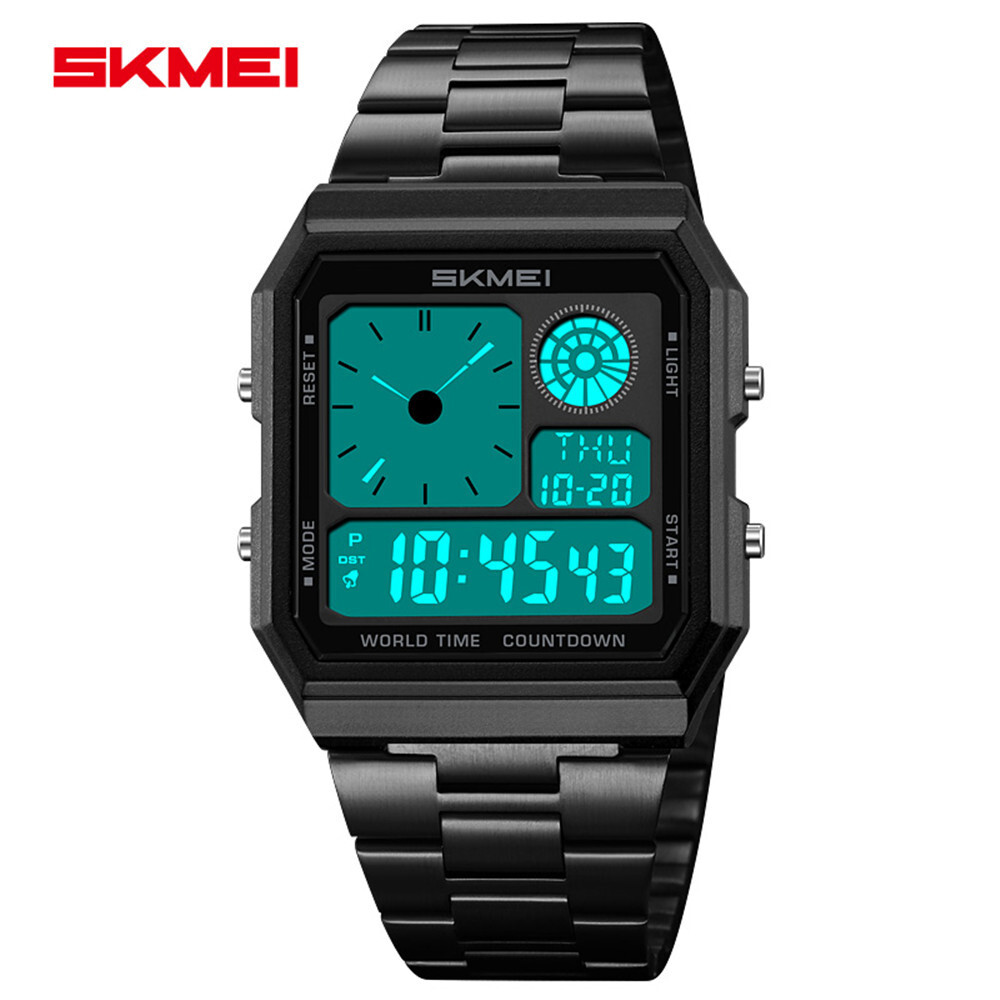 SKMEI Men Digital Watch LED Light Watch Fashion Square Steel Watches Male Gifts