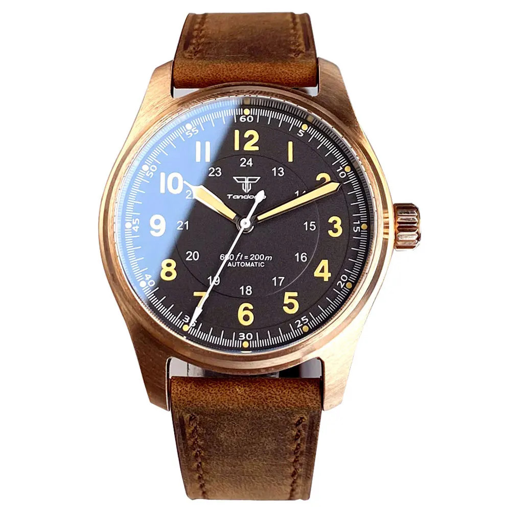 Tandorio 39mm Pilot Full Cusn8 Bronze Japan NH35 Automatic Men Watches 20ATM