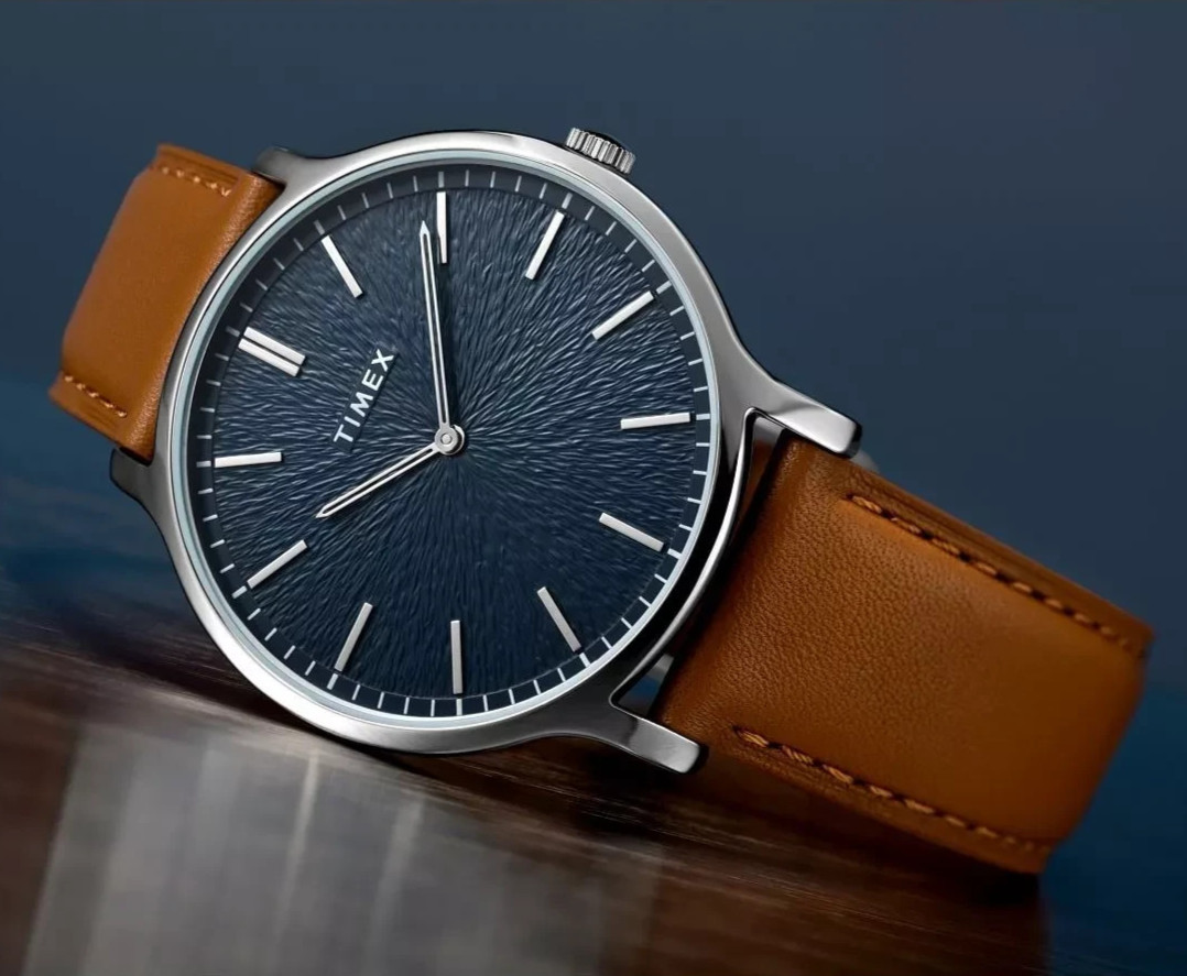 Timex Gallery Men’s Blue Dial Brown Leather Deployment Clasp Watch TW2V43400VQ