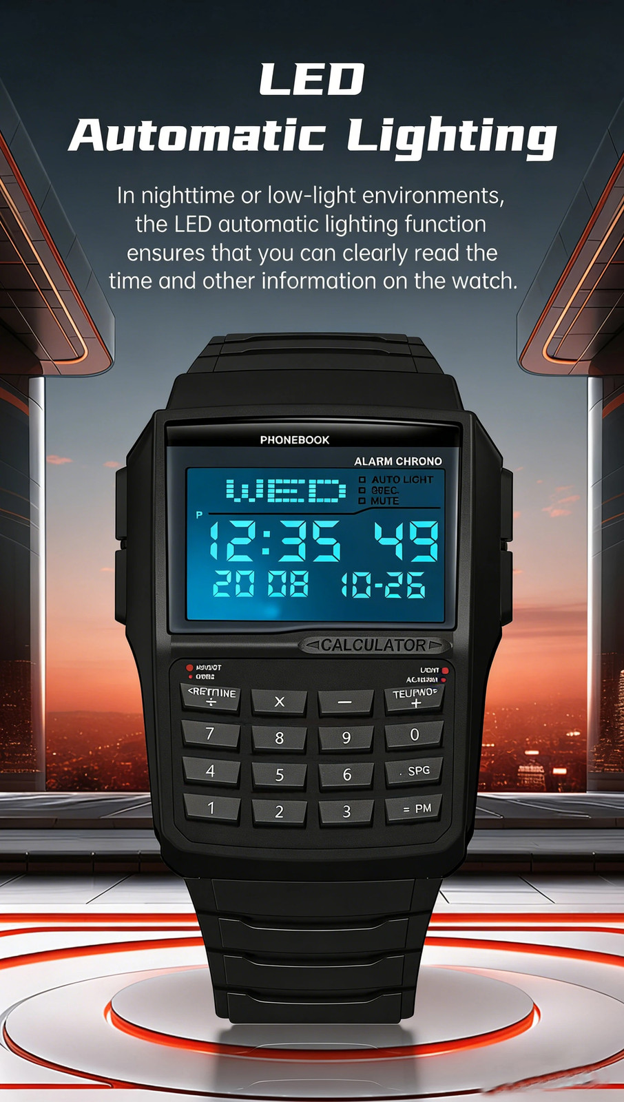 Men’s Digital Calculator Watch LED Multifunction Sports Wristwatch