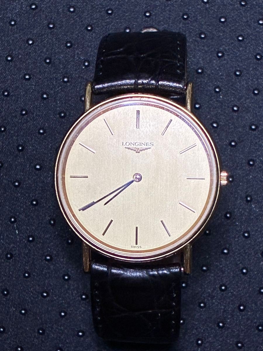 Longines Gold Dial Quartz Men’s Watch Black Leather Band Used