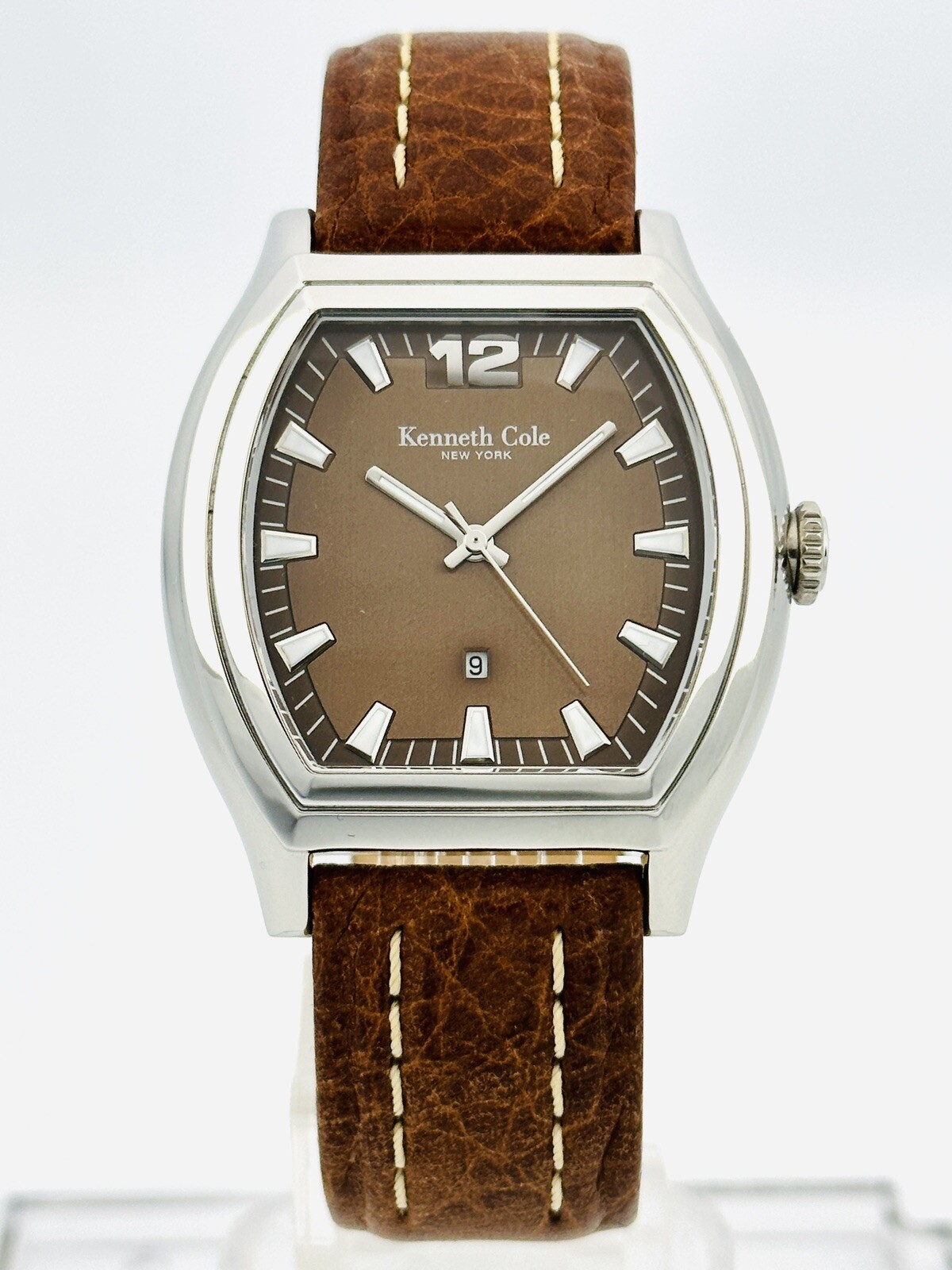 Kenneth Cole KC1273 Men’s Barrel / Tonneau Shape Brown Dial &Leather Strap Watch