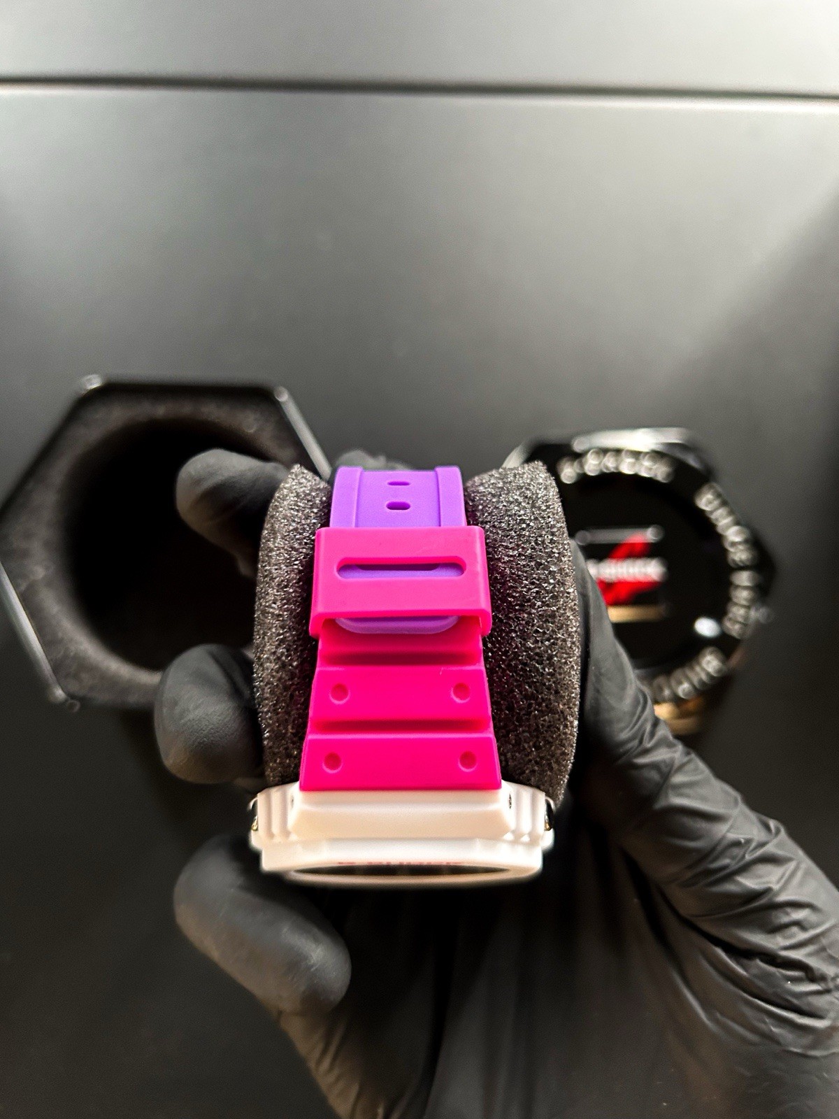 Casio G-Shock GA-2100 Watch White bezel, Purple/Pink band