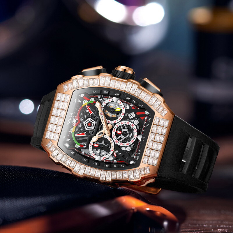 ONOLA Tonneau Hollow Pavé CZ Multifunction Week/Month Automatic Mechanical Watch