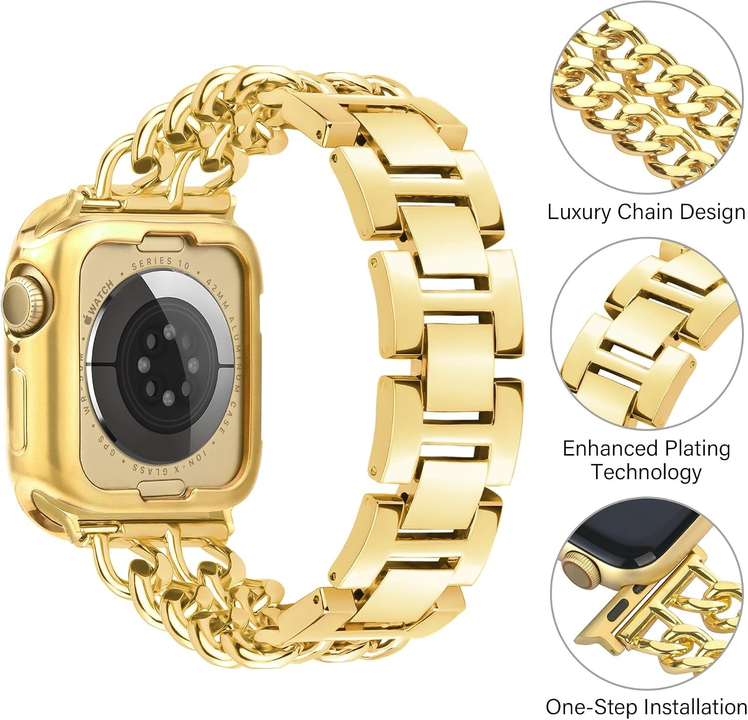 Luxury gold Apple Watch Band – Double Chain Design & TPU Protection, 38/40/41mm