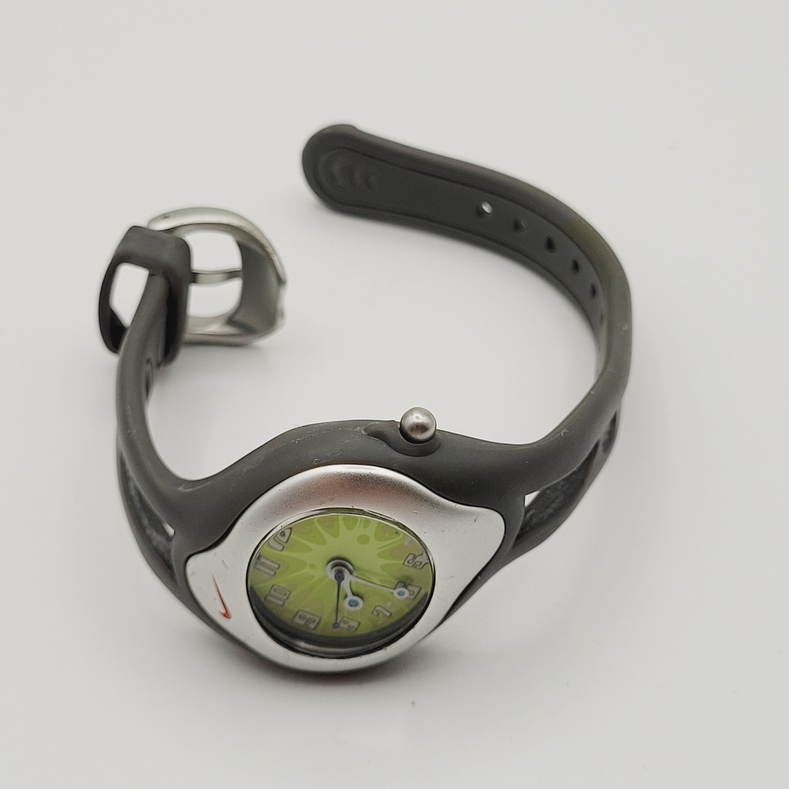 Vintage Nike Triax Sweeper Watch WK0004 Gray Silicone Band Lime Green Face Works