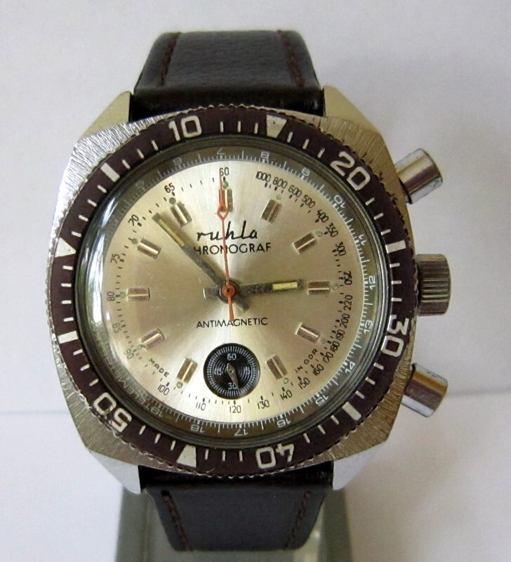 VINTAGE EXCELLENT DDR GERMANY RUHLA FLYBACK DIVER CHRONOGRAPH, SERVICED, 1970’s