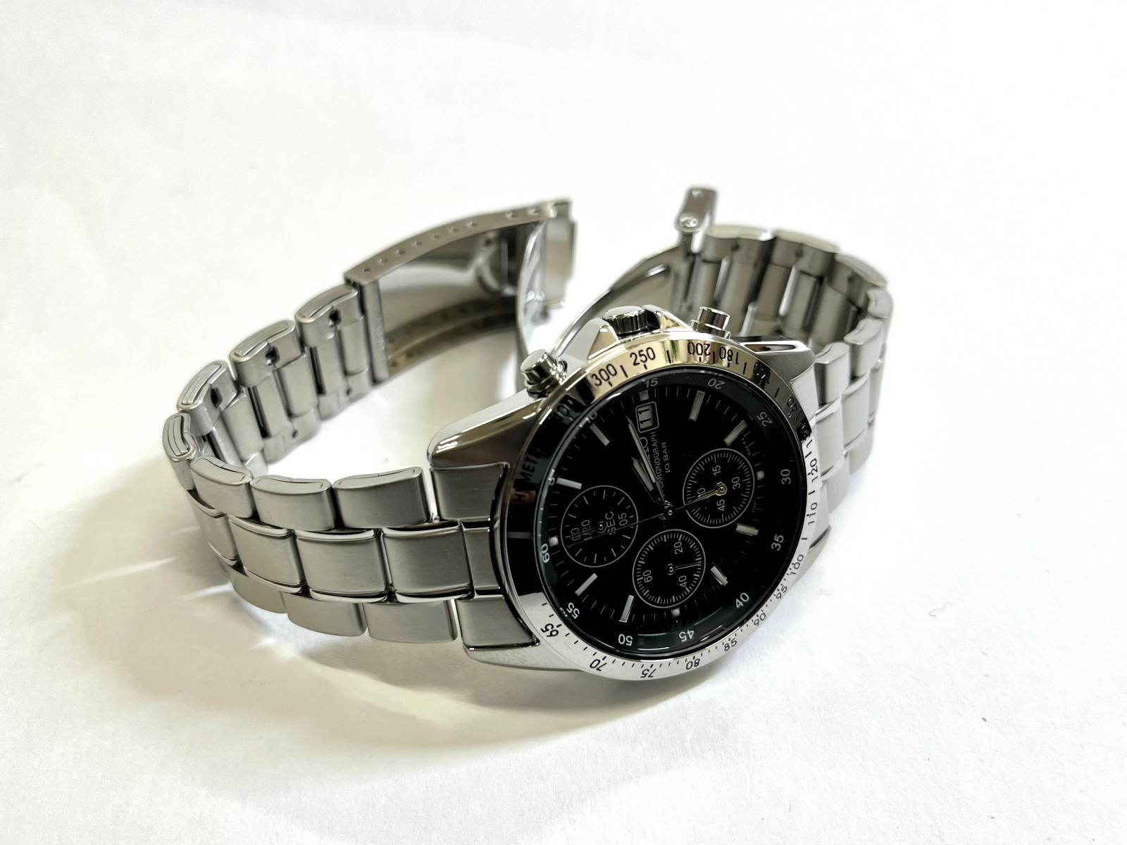 SEIKO Chronograph SND367PC Black Silver Men’s Watch New Free Ship Fedex DHL