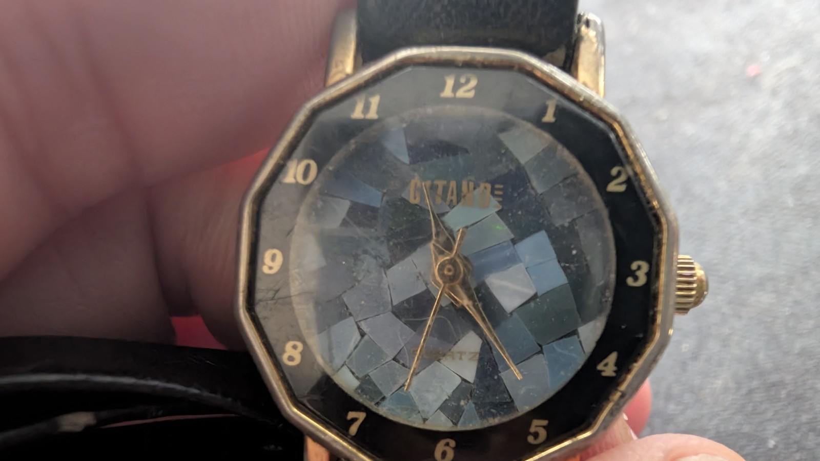 Vintage Gitano Quartz Wrap Watch Black Stud Strap Gold Tone 80s Glam Rock Style