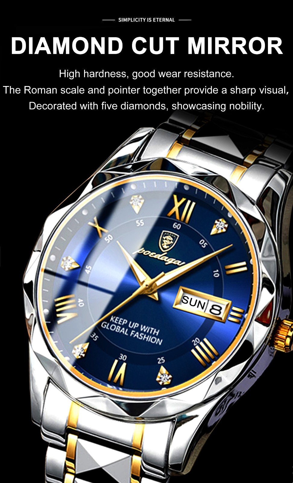 Original POEDAGAR Men Top Brand Business Luxury Waterproof Quartz Watch Blue UK