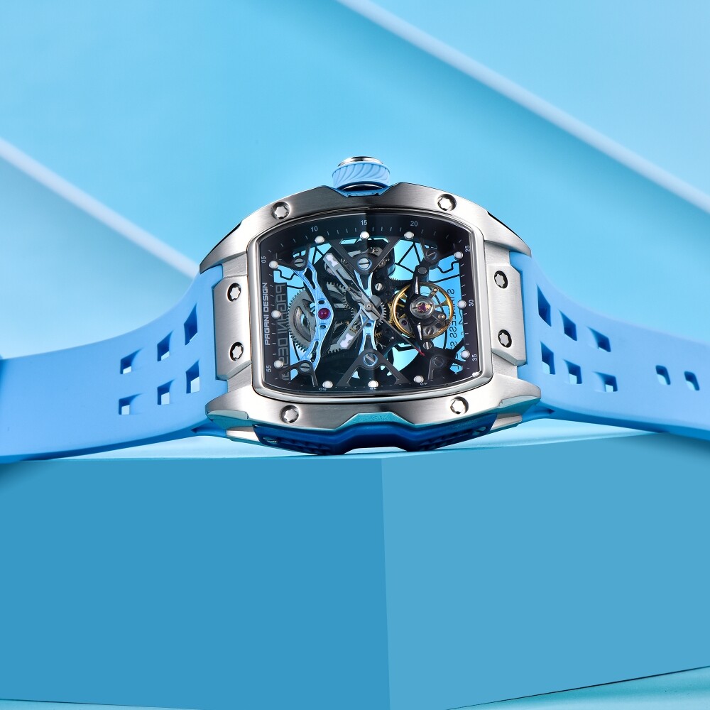 Men’s Automatic Mechanical Tonneau Watch Sapphire Waterproof Double-sided Hollow
