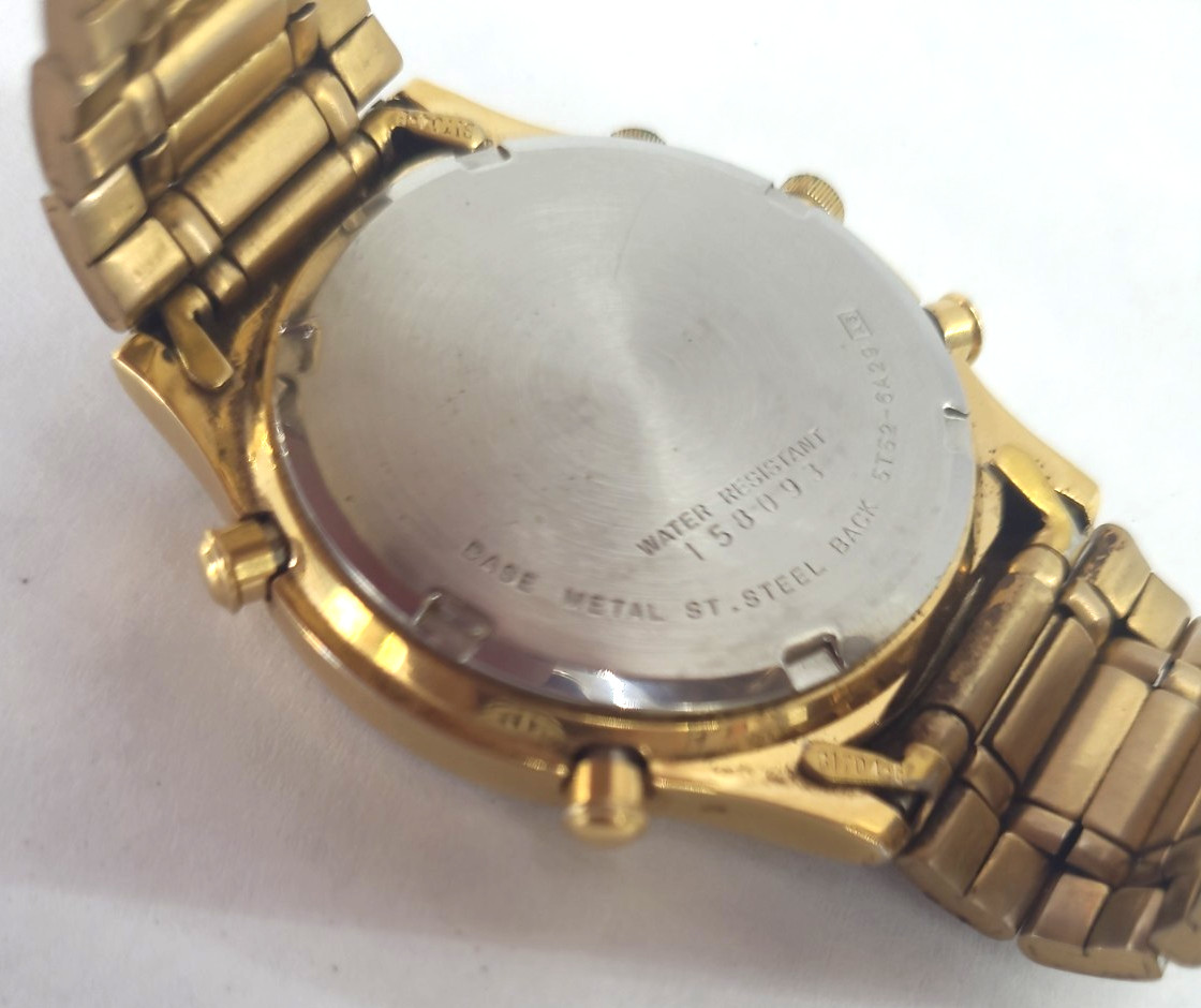Vintage Seiko 5T52-6A29 World Timer GMT Alarm Gold Tone 37.5mm Watch