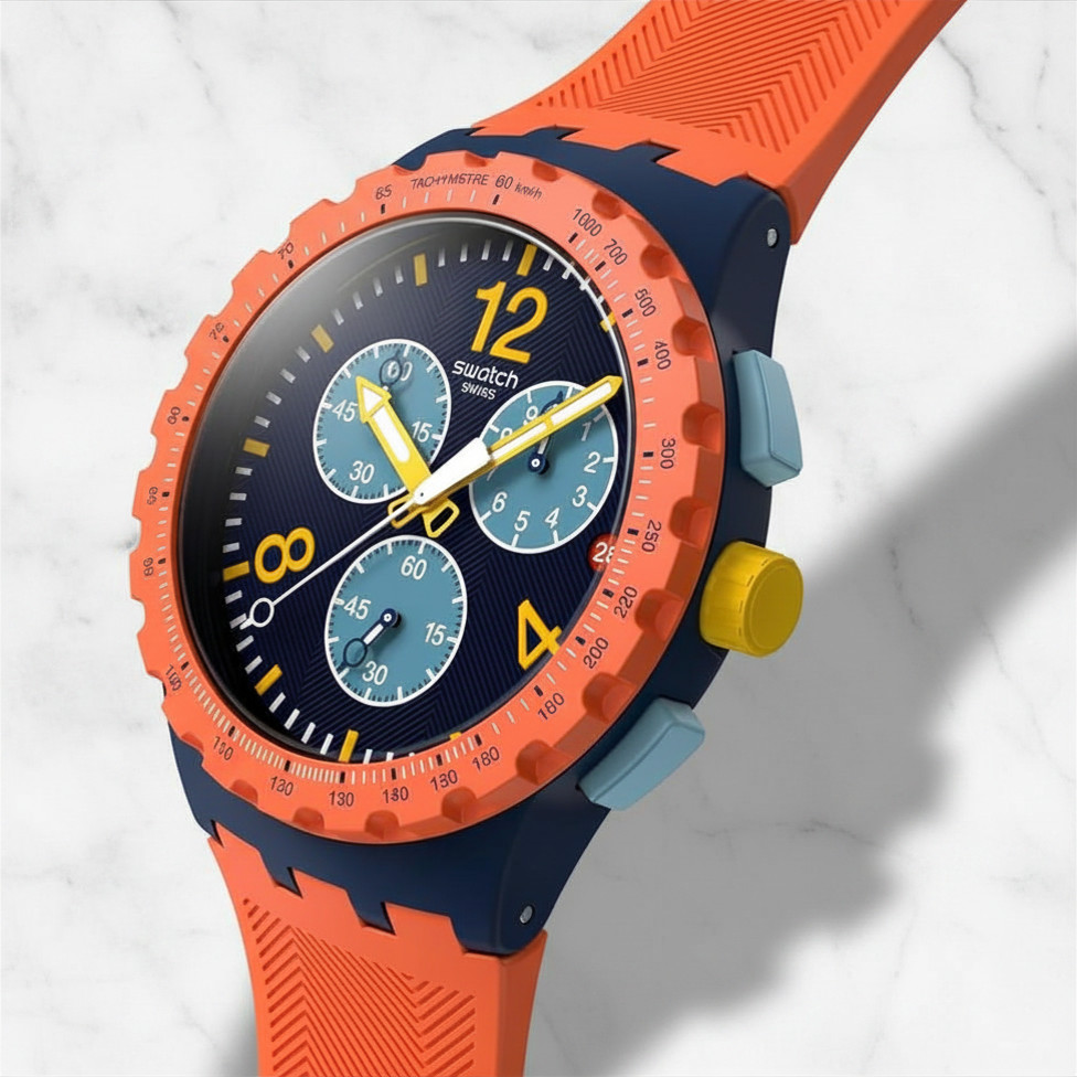 Swatch Unisex Casual Watch Orange Polymer Quartz CAMO Flash SUSI400