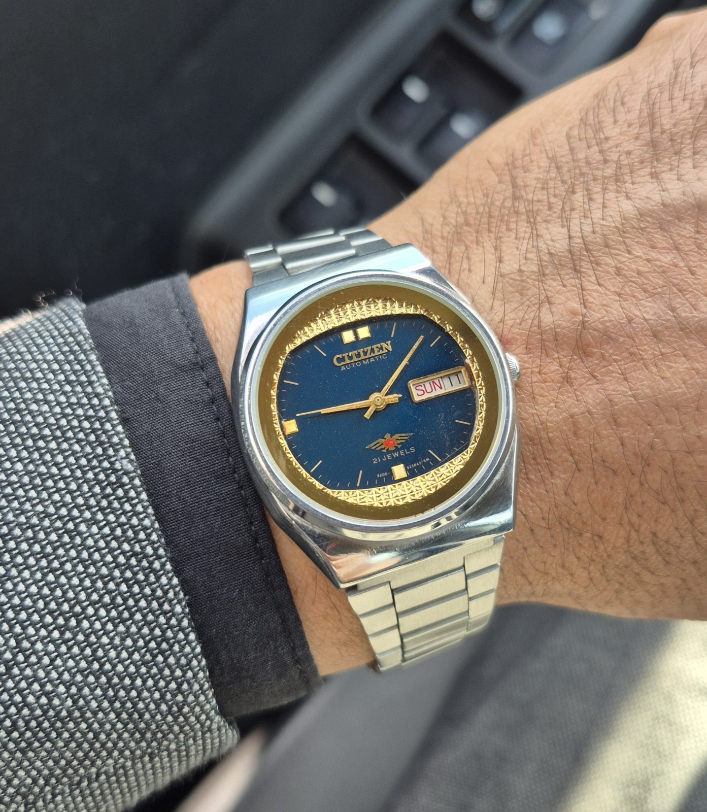 Xrare Citizen Automatic 21J Blue/Gold Dial Day/Date SS Bracelet Dress 37mm