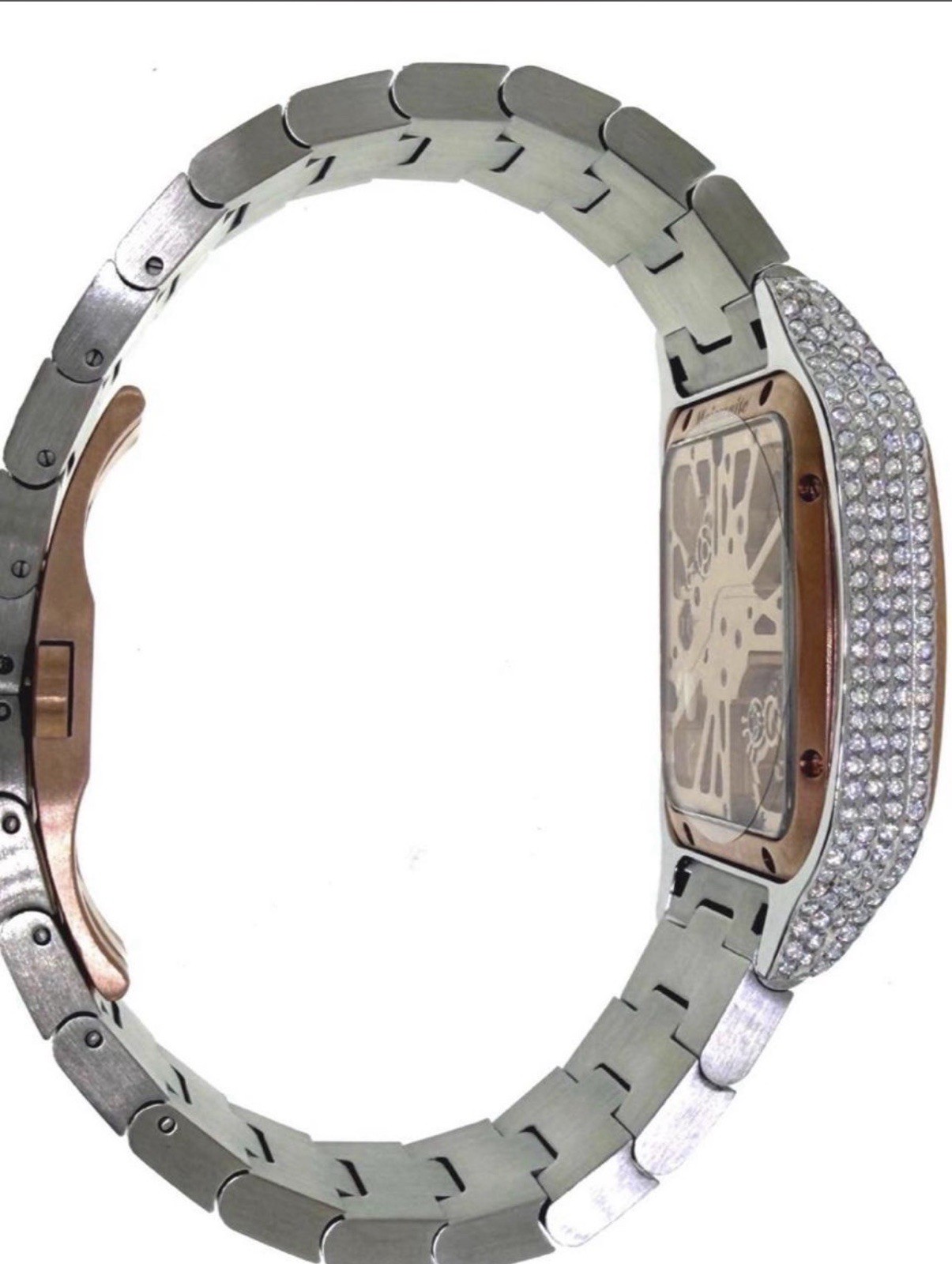 VVS Moissanite Skeleton Automatic Watch Rose Gold Stainless Steel Luxury New