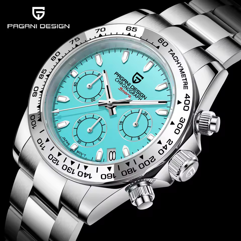 PAGANI DESIGN 40MM Men’s Chronograph Quartz Watch Date Stainless Steel Bracelet