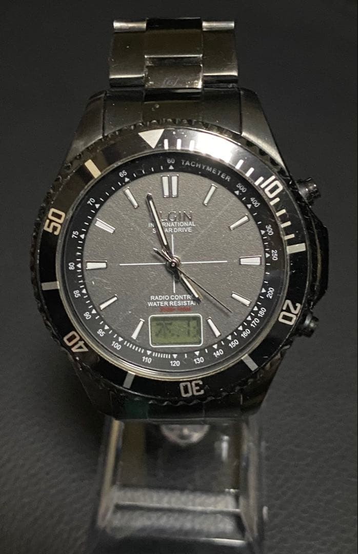 Elgin Solar Radio Wave Watch Waterproof Stainless Steel Band Timepiece