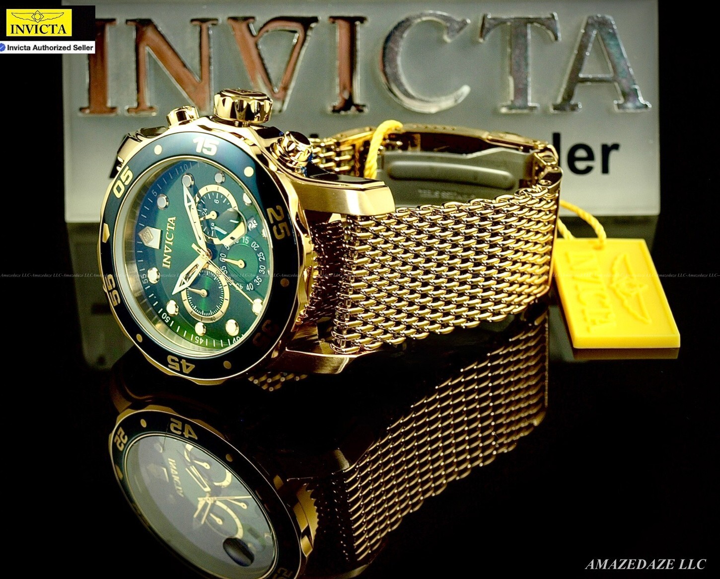 NEW Invicta Men 48mm ProDiver Scuba Chrono Mesh Bracelet GREEN DIAL SS Watch !!
